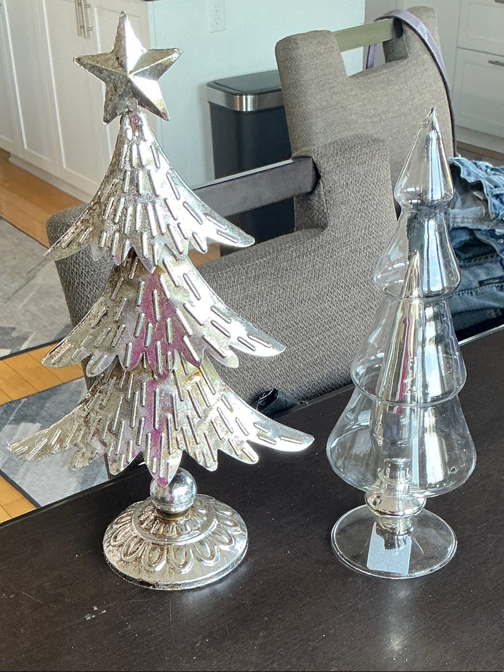 Silver Metallic Decorative Holiday Tree Set - Festive Tabletop Accent